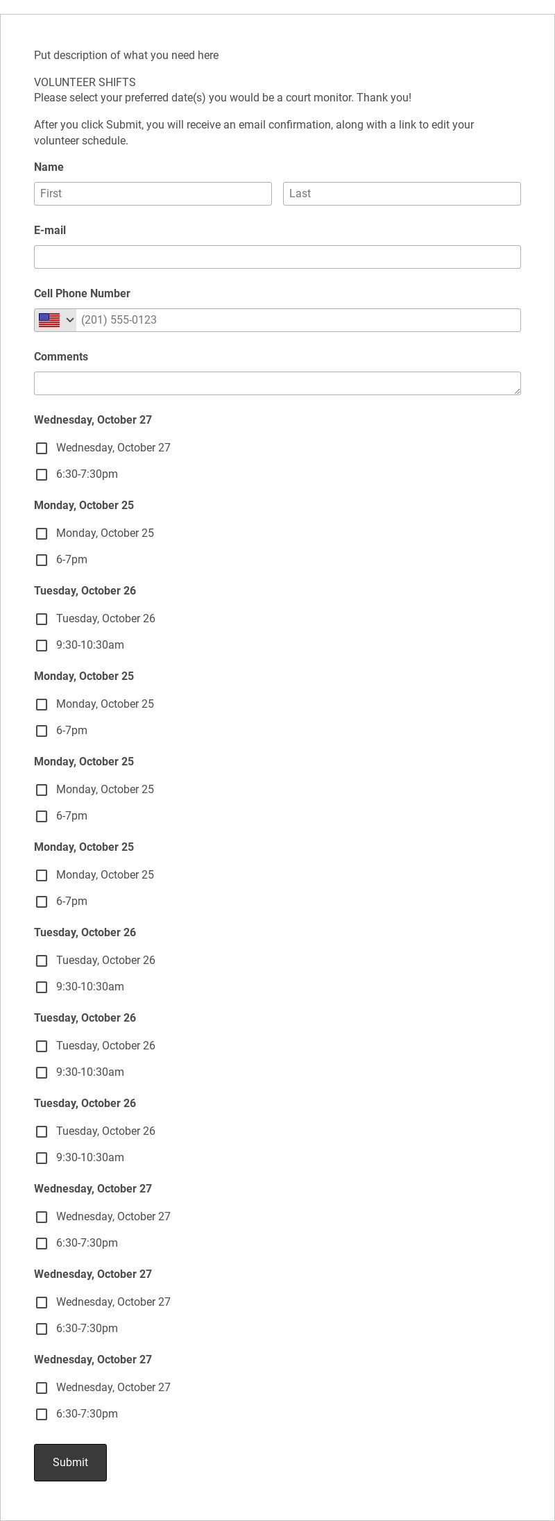 Clone of CTA Bill Oliver Spring 2021 Tournament Volunteer Registration Template form template