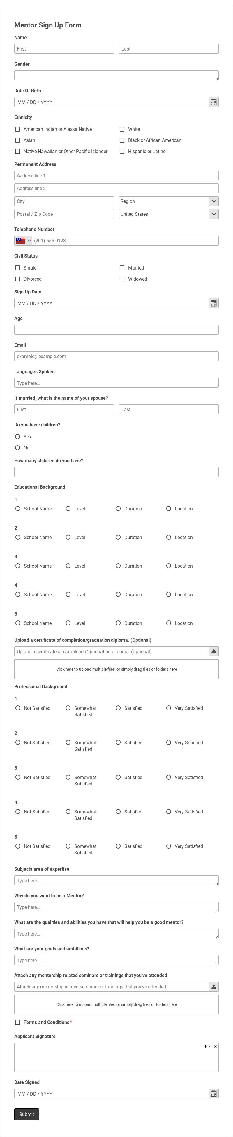 Mentor Sign Up Form Template form template