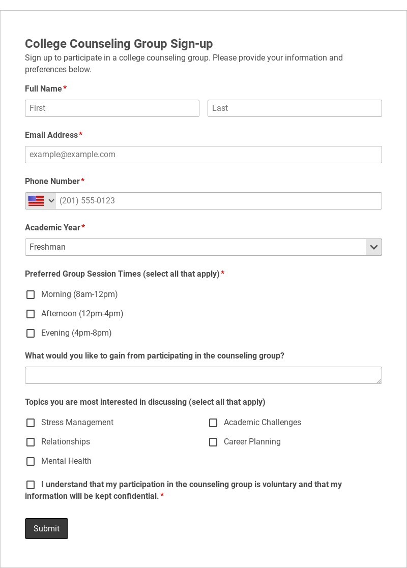 College Counseling Group Sign-up Template form template