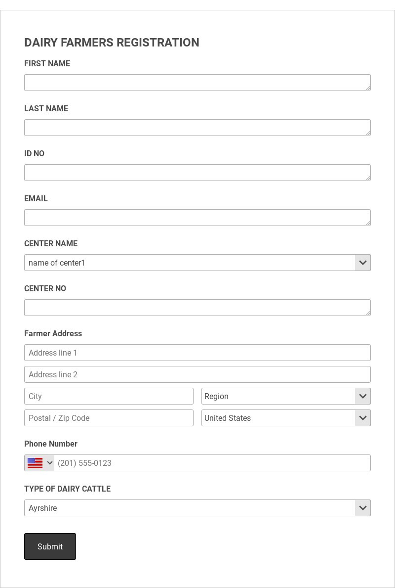 Daily farmers registration form Template form template