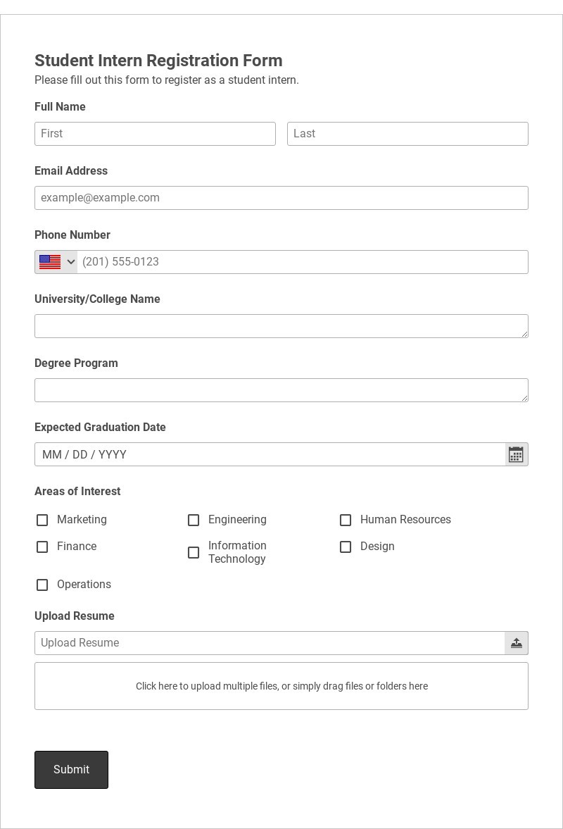 Student Intern Registration Form Template form template