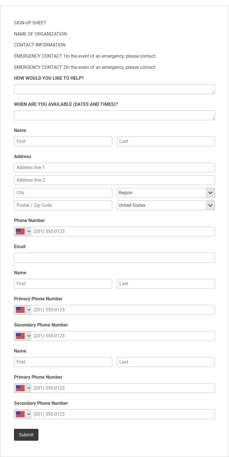 Sign Up Sheet Template form template