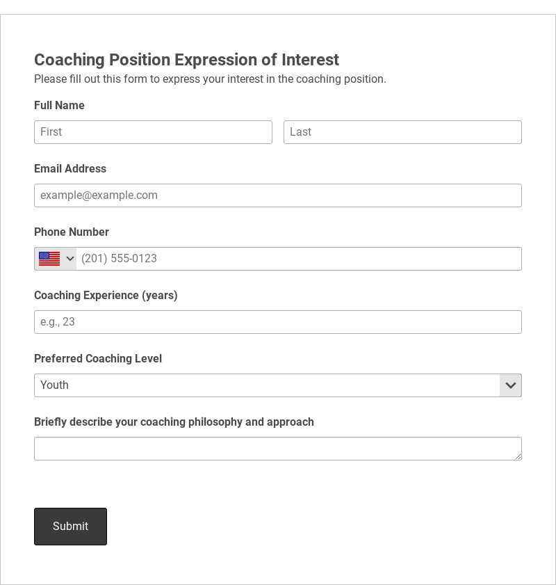 Coaching Position Expression of Interest Form Template form template