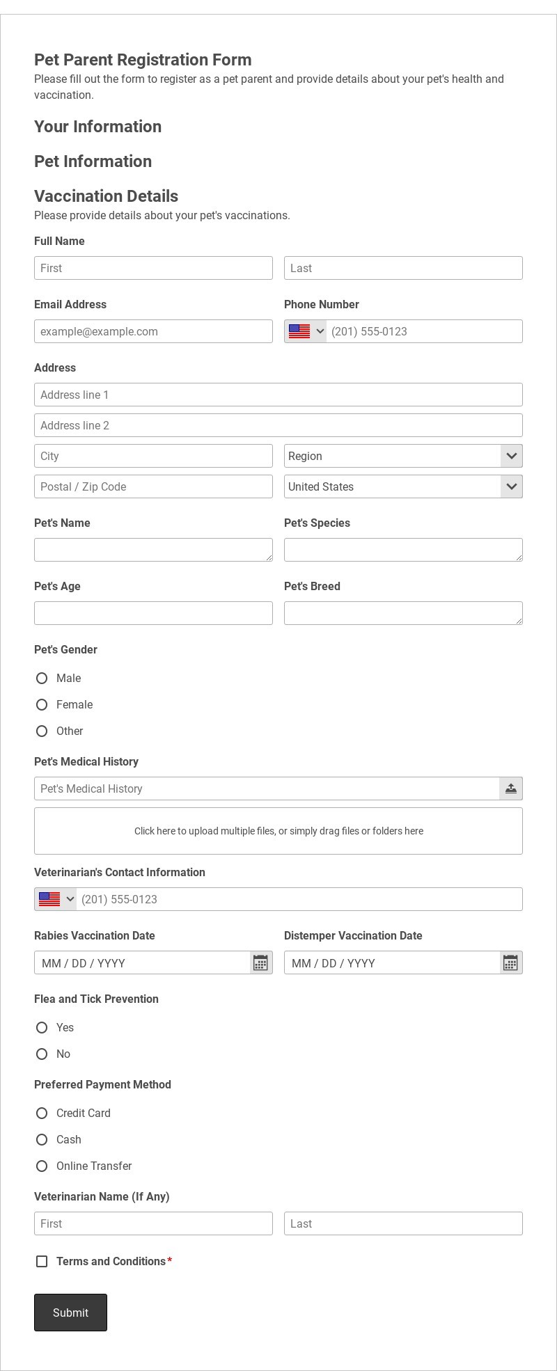 Pet Parent Registration Form Template