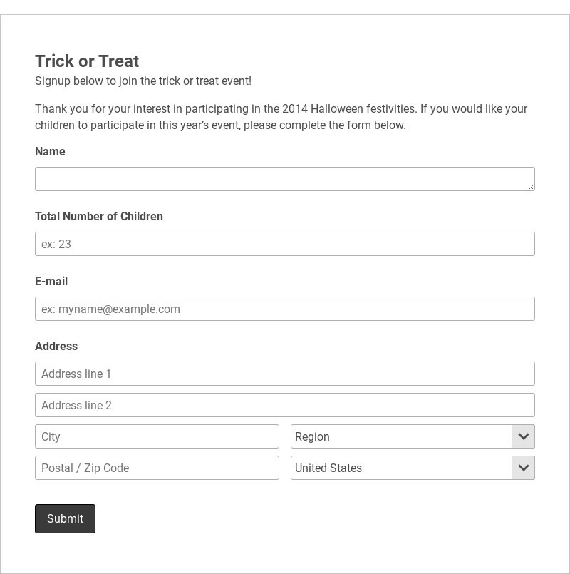 Trick or Treat Signup Form Template
