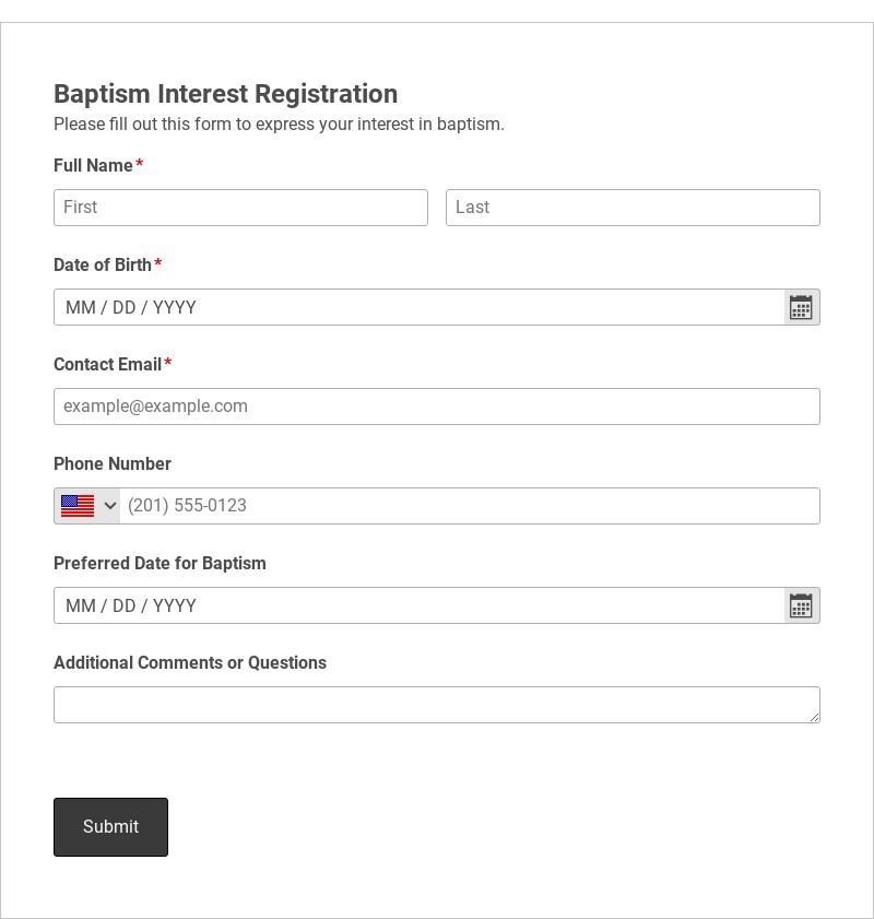 Baptism Interest Registration Form Template form template
