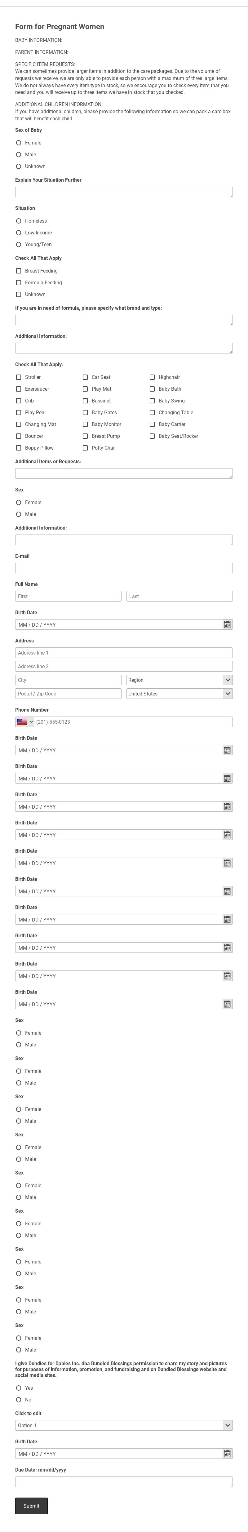 Pregnant Women's Register Form Template form template