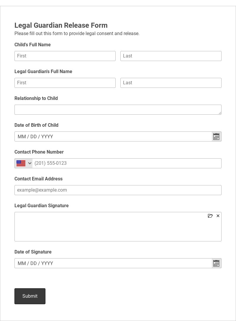 Legal Guardian Release Form Template form template