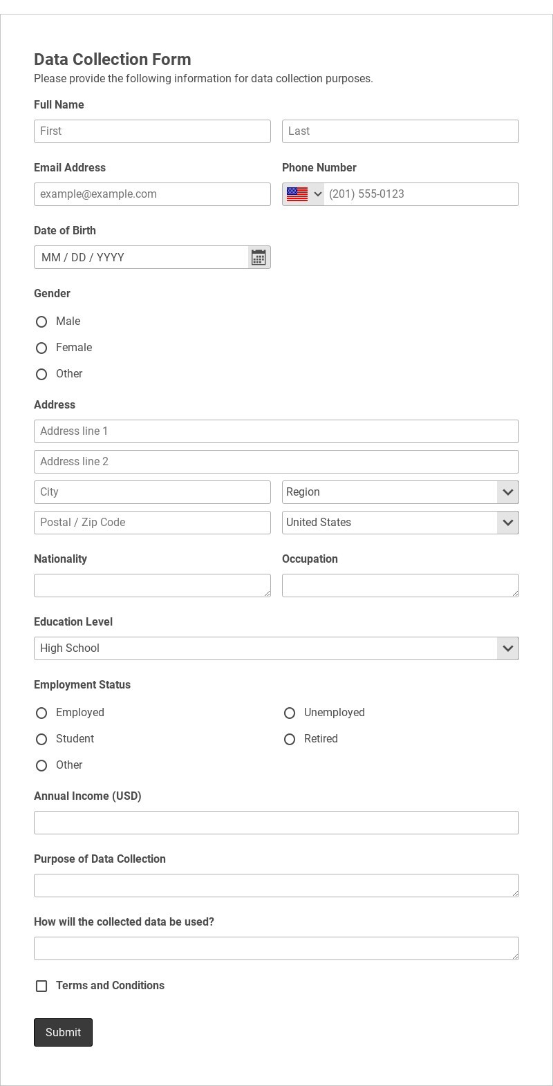 Data Collection Form Template form template