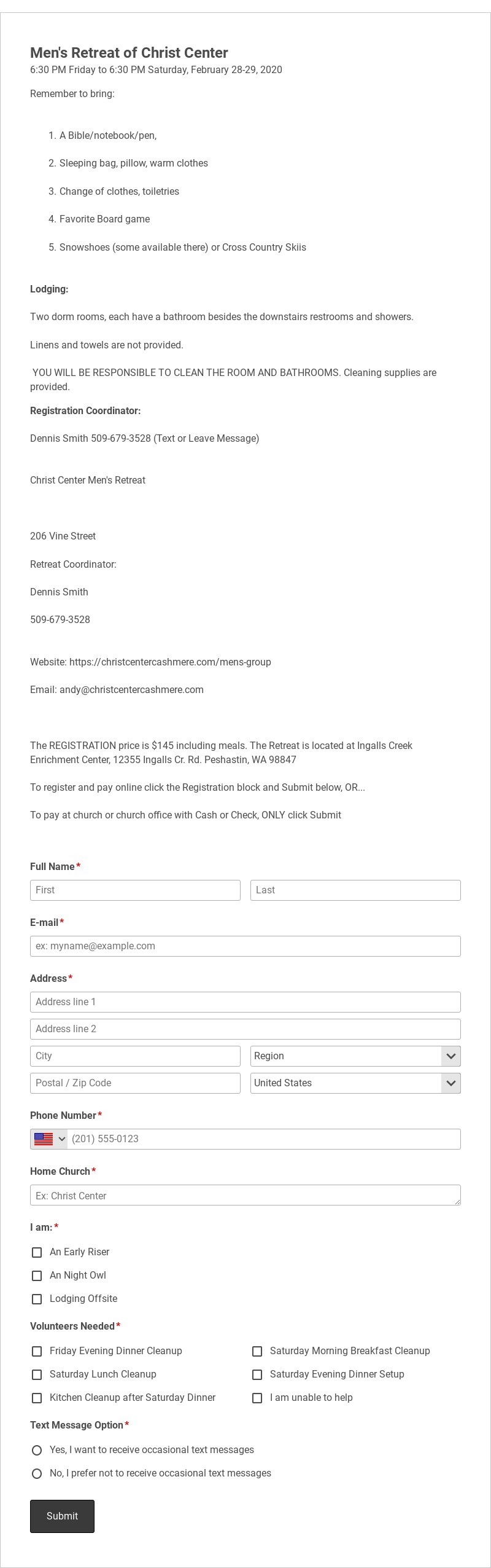 Men's Retreat Registration Form Template
