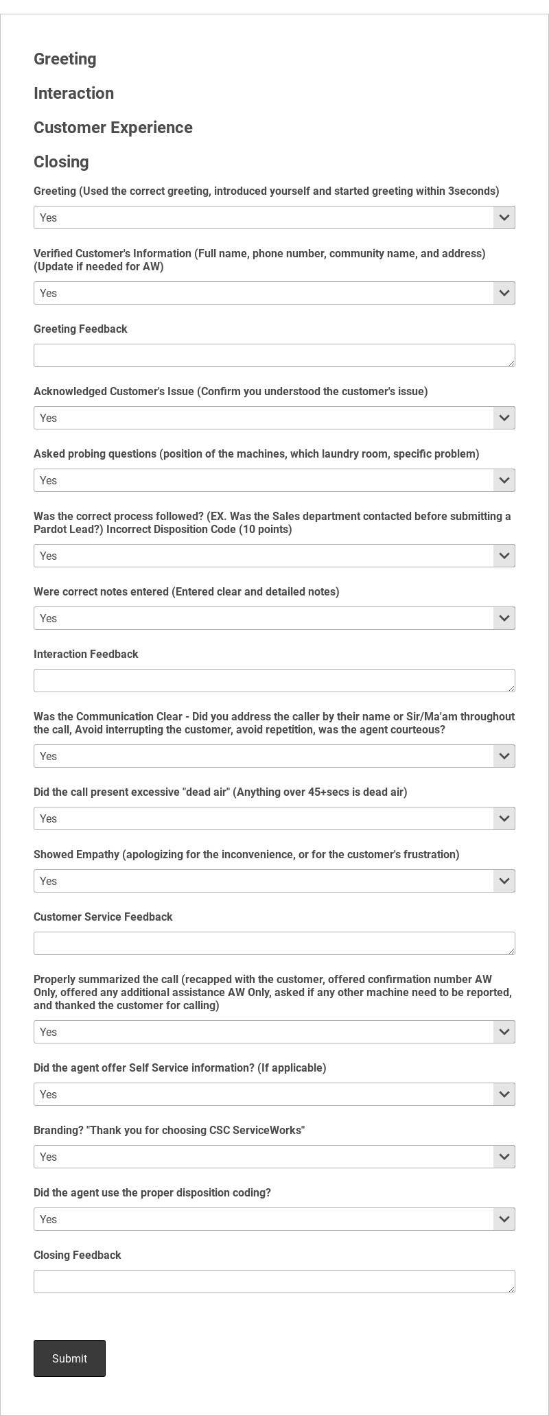 QA CSC Client Audit Form Template form template