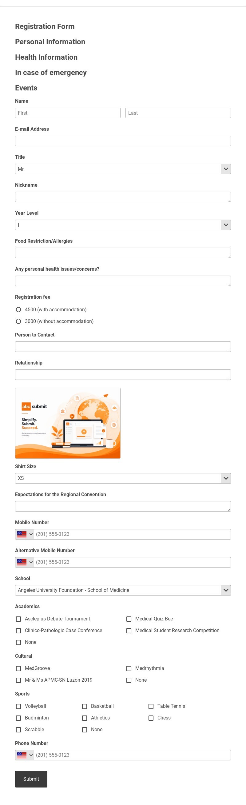 College Camp Registration Form Template
