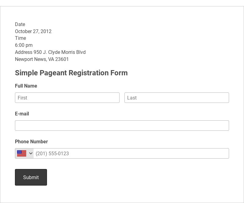 Simple Pageant Registration Form Template form template