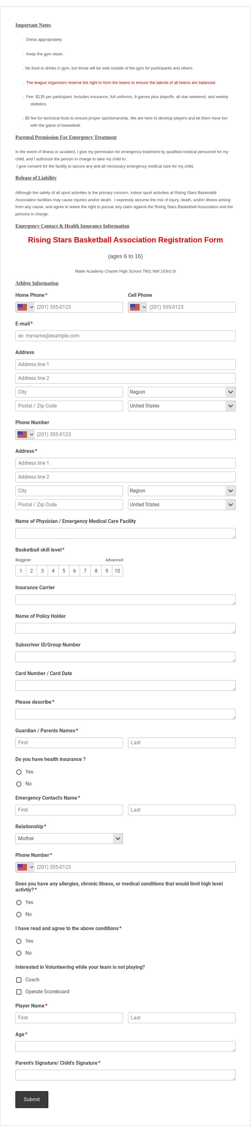 Basketball Tournament Registration Form Template form template