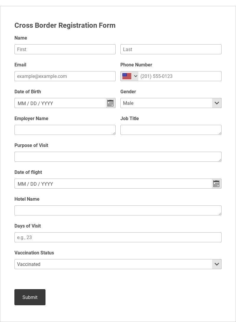 Cross Border Registration Form Template form template
