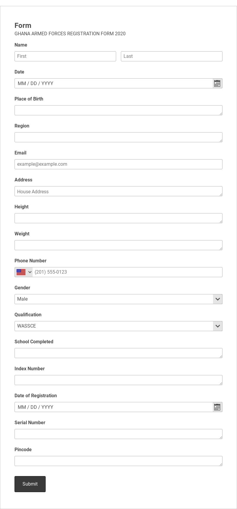 Armed Force Registration Form Template
