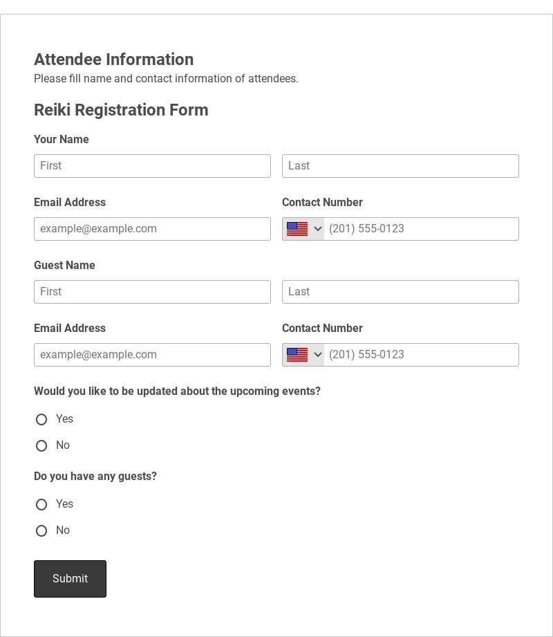Reiki Registration Form Template
