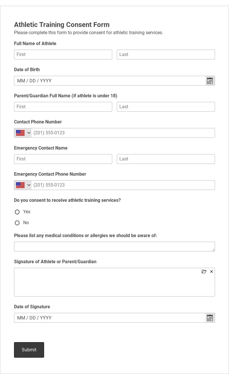 Athletic Training Consent Form Template form template