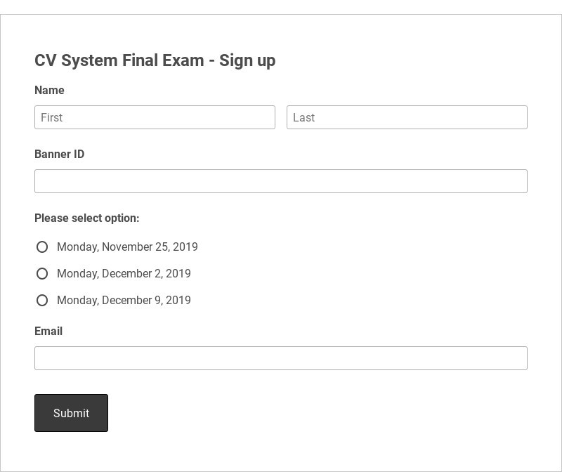 CV System Final Exam - Sign up Template form template