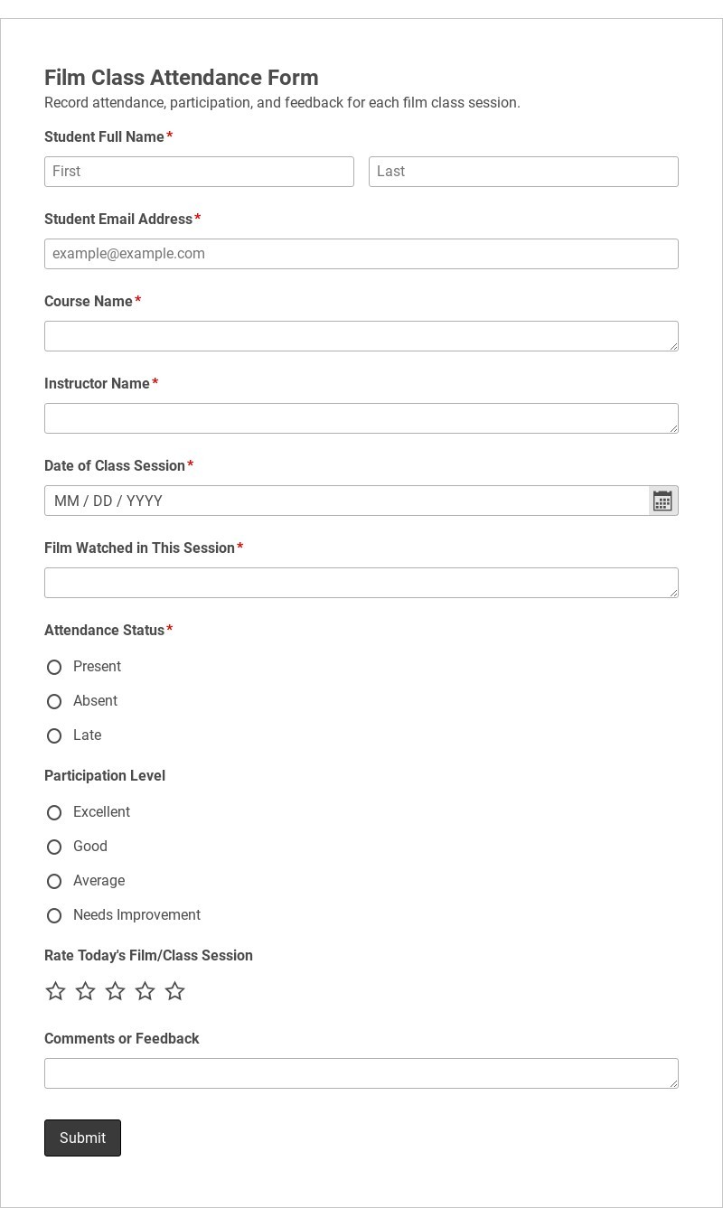 Film Class Attendance Form