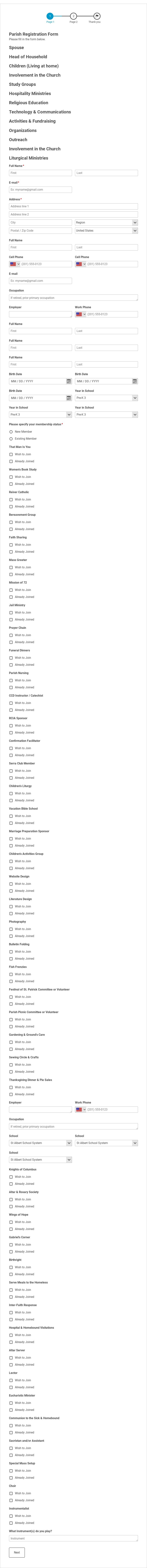Parish Registration Form Template