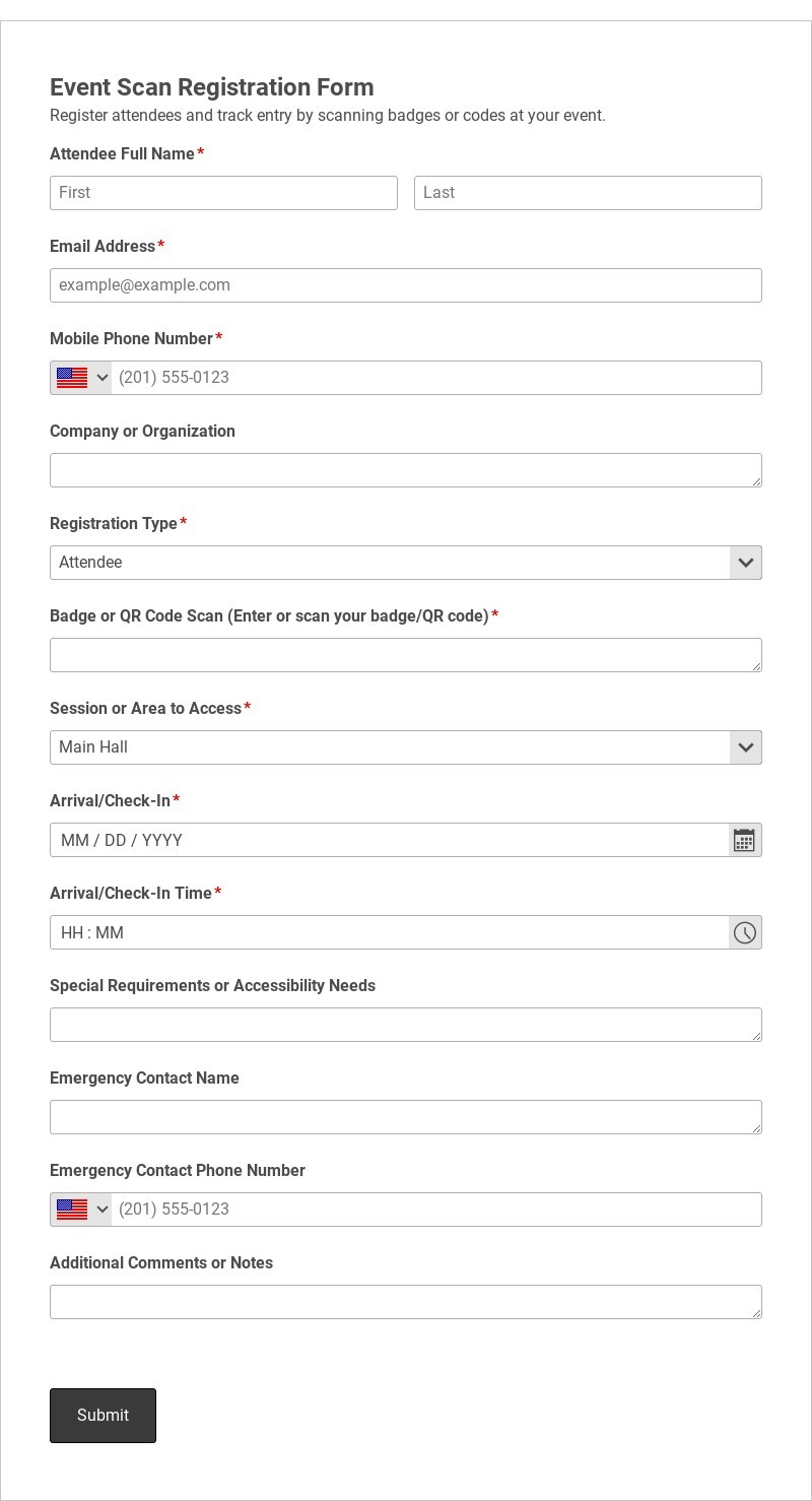 Event Scan Registration Form Template form template