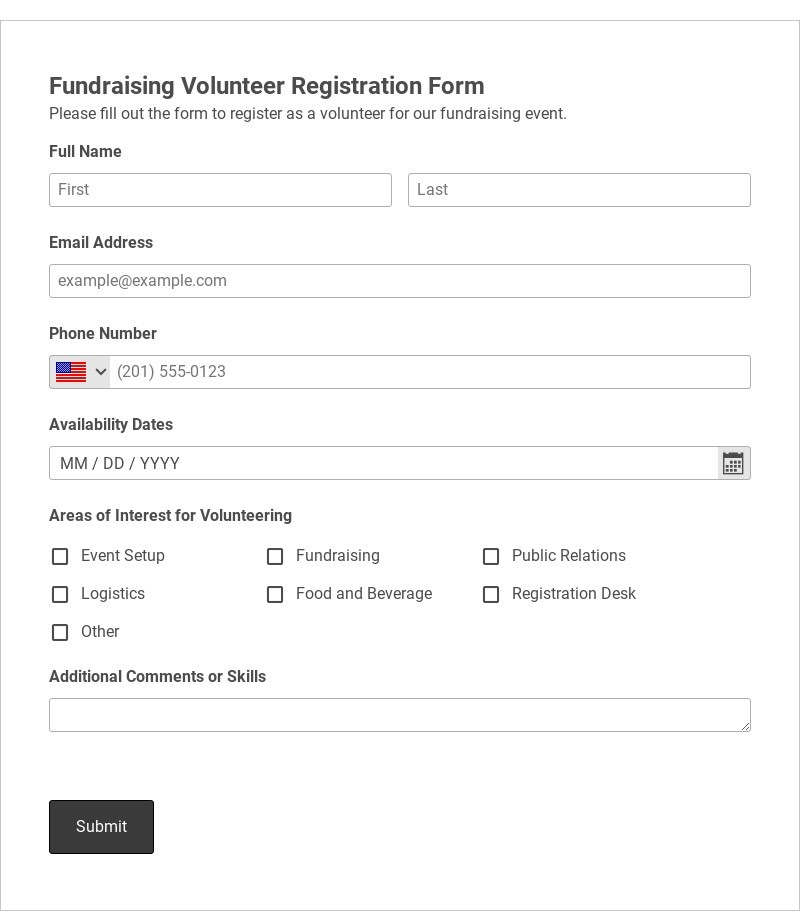 Fundraising Volunteer Registration Form Template form template