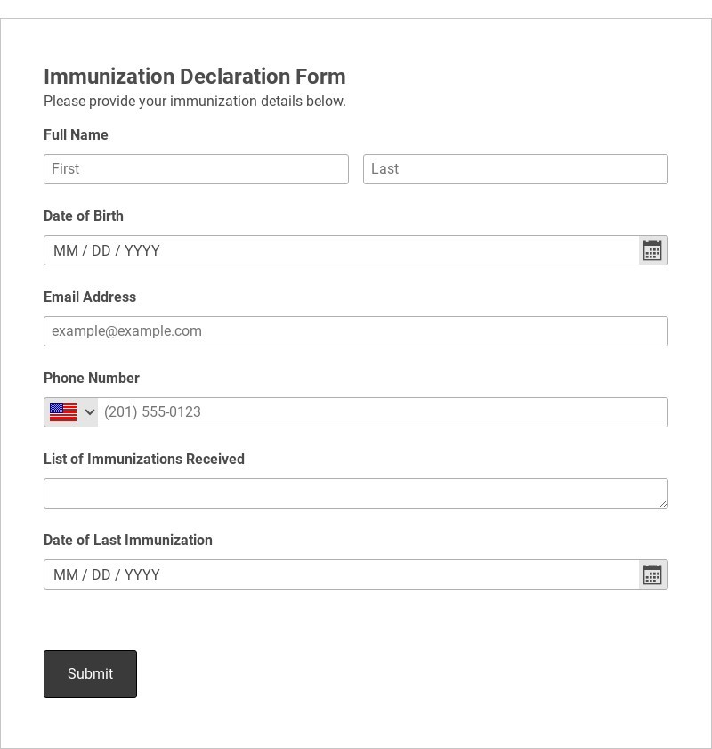 Immunization Declaration Form Template form template