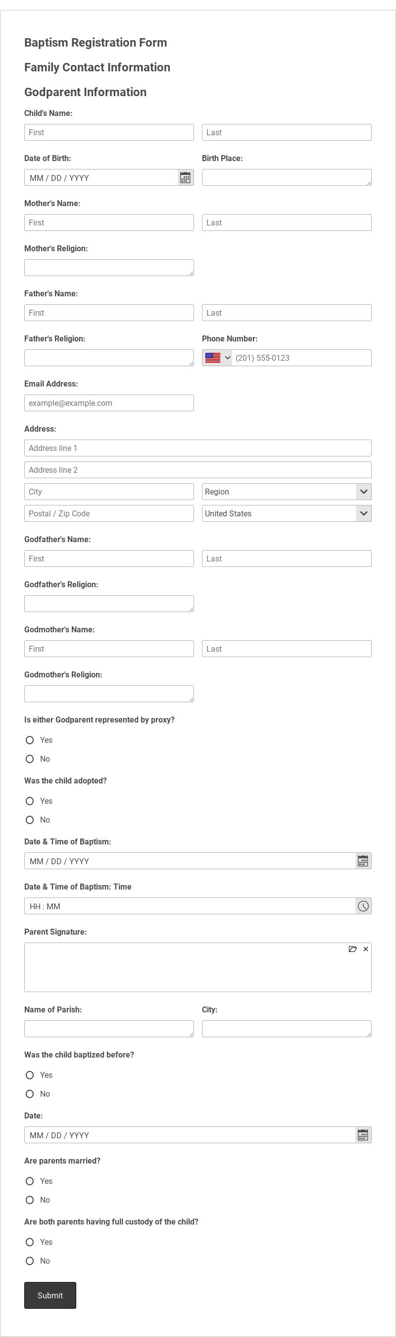 Baptism Registration Form Template form template