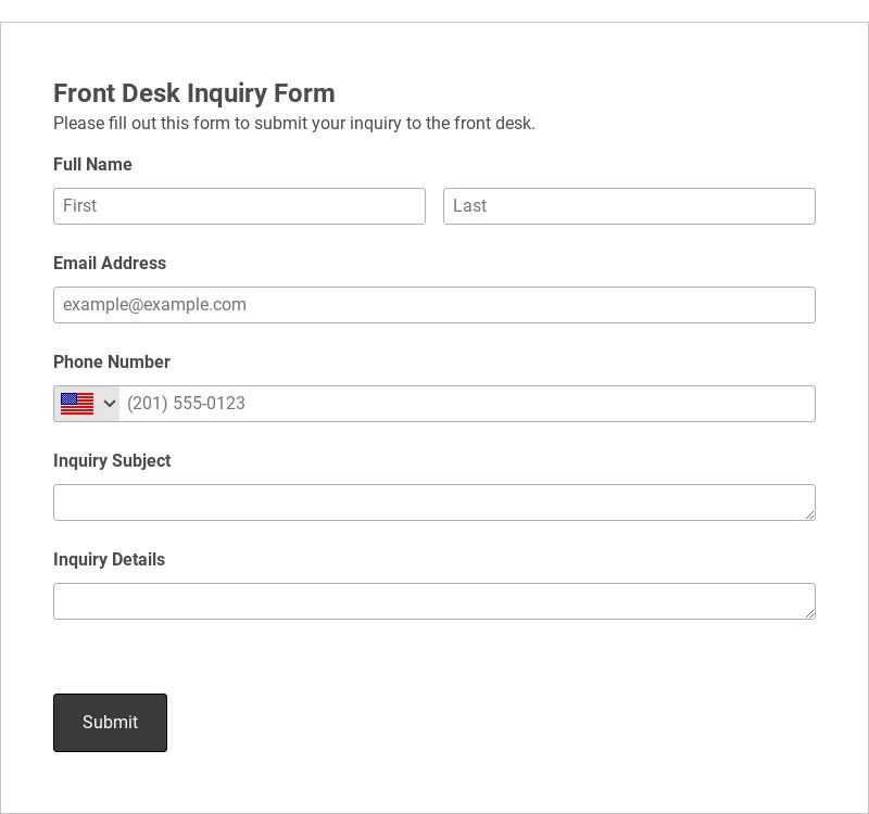 Front Desk Inquiry Form Template form template
