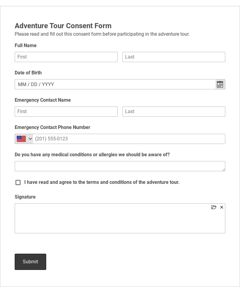 Adventure Tour Consent Form Template form template