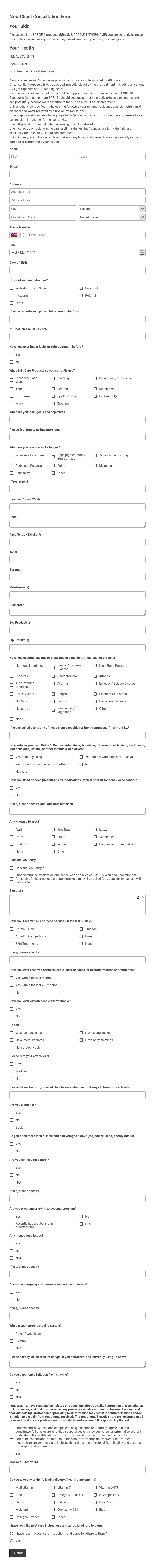 New Client Consultation Form Template