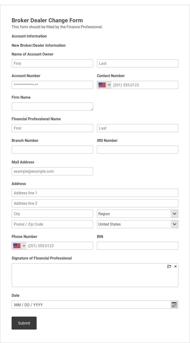 Broker Dealer Change Form Template