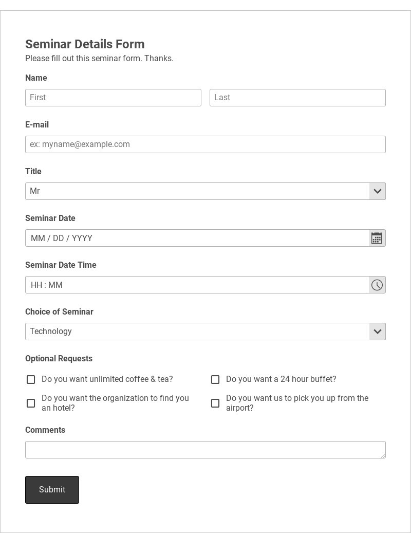 Seminar Details Form Template form template