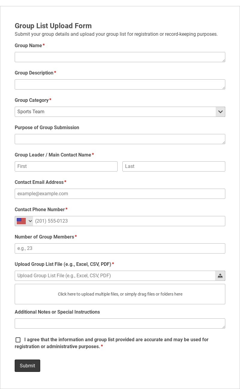 Group List Upload Form Template form template
