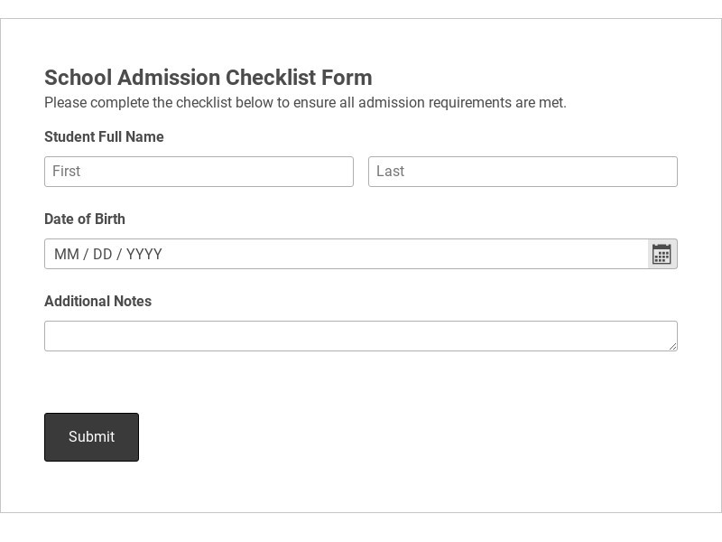 School Admission Checklist Form Template form template
