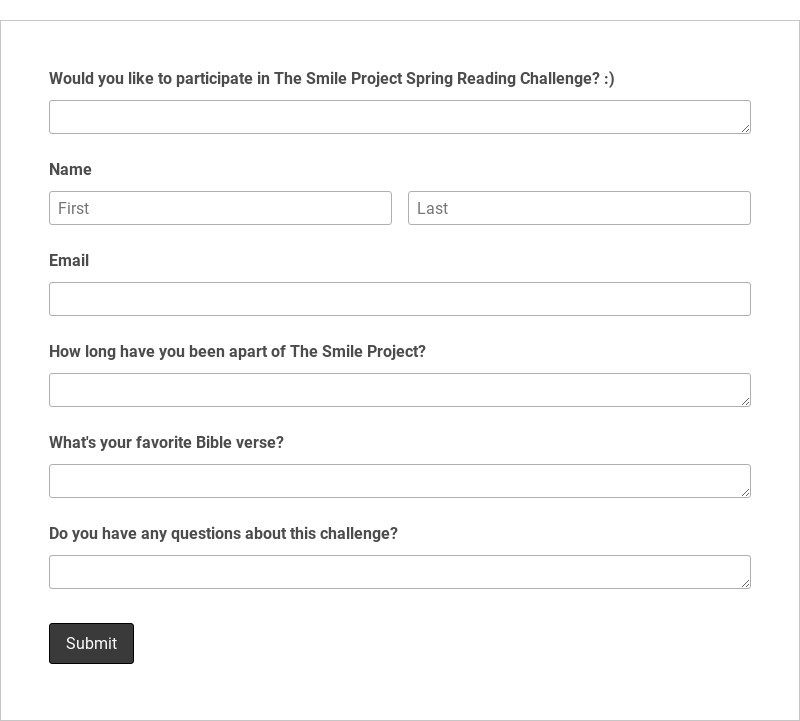 The Smile Project Reading Challenge Template form template