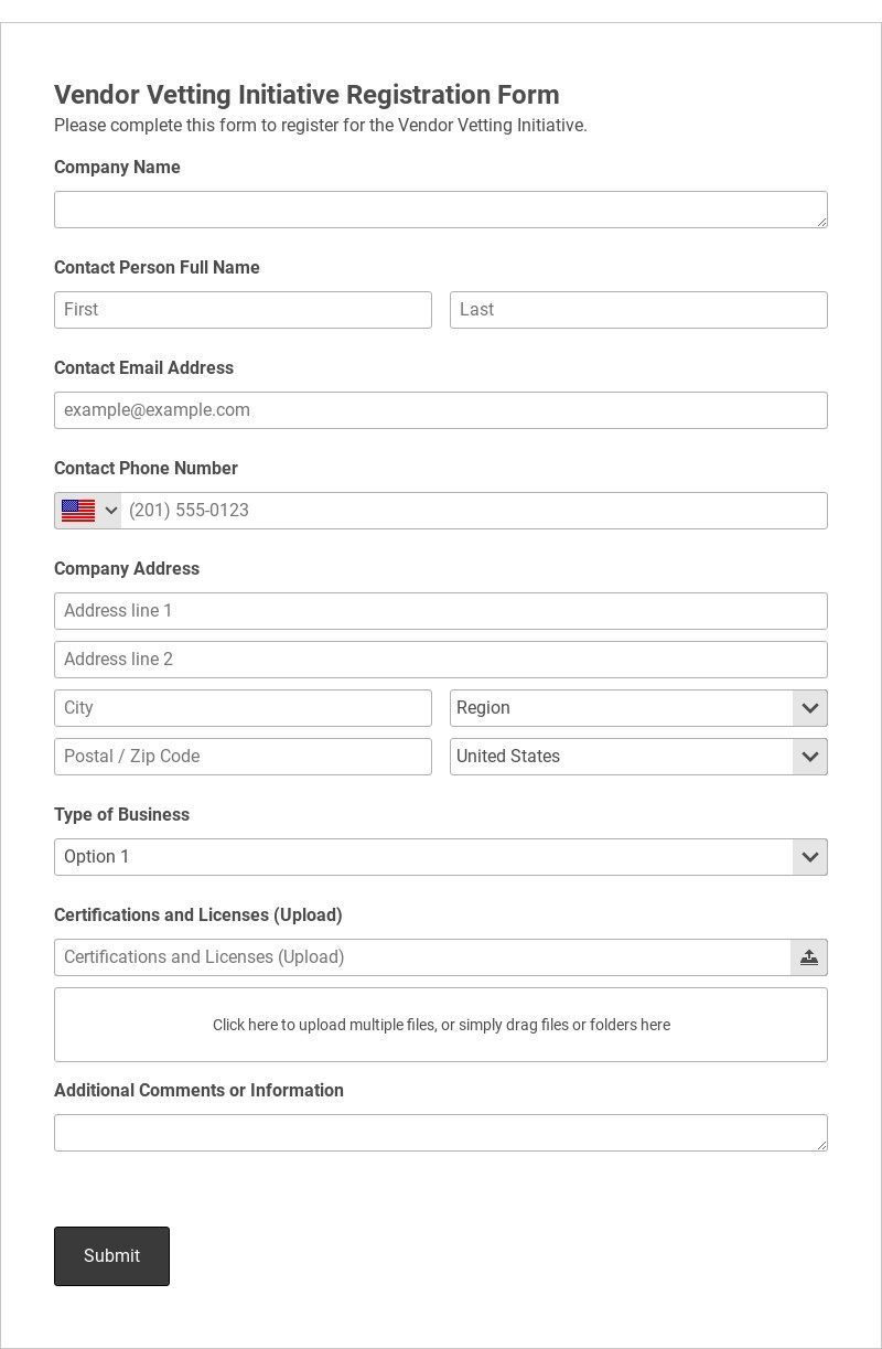 Vendor Vetting Initiative Registration Form Template form template