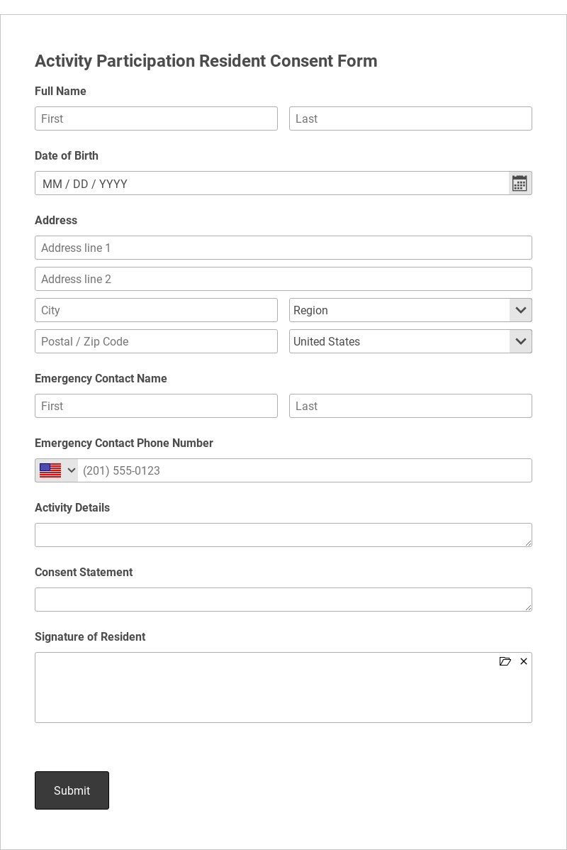 Activity Participation Resident Consent Form Template form template