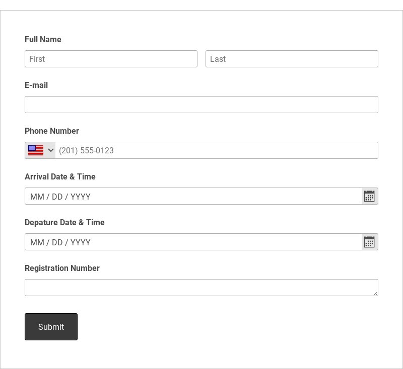 Airport Parking Registration Form Template form template