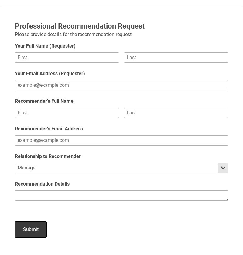 Professional Recommendation Request Form Template form template