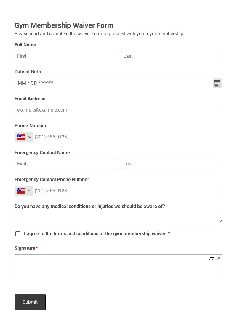 Gym Membership Waiver Form Template