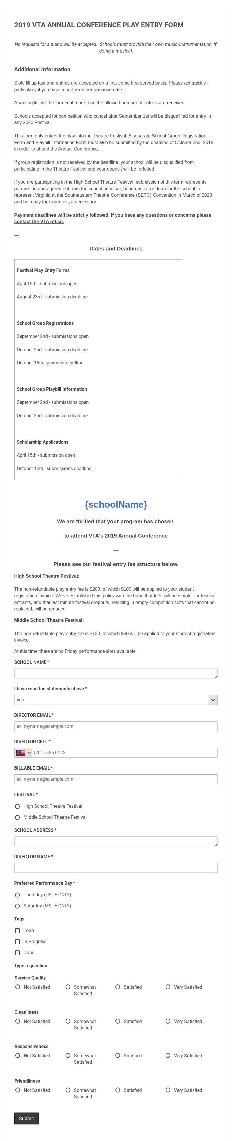 Theatre Festival Play Entry Form Template form template