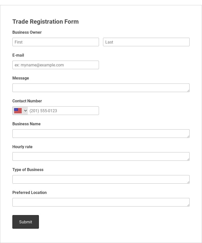 Trade Registration Form Template form template