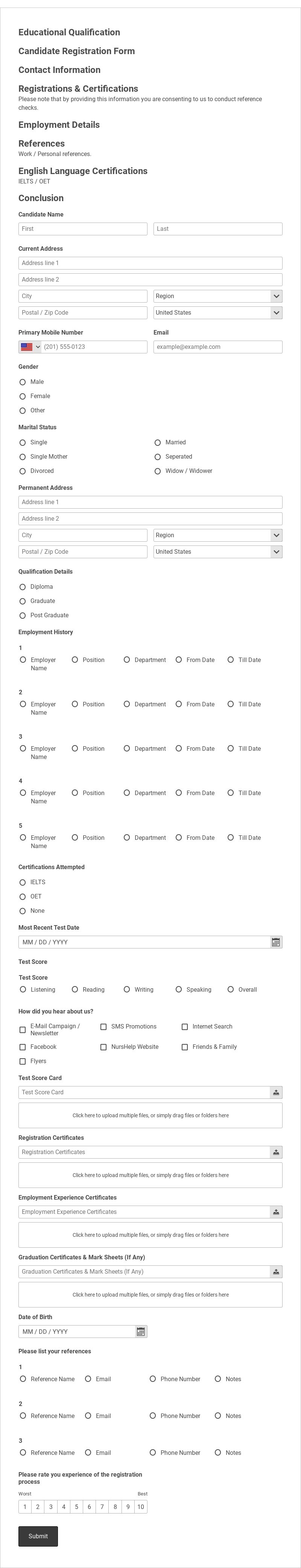 Candidate Registration Form Template form template