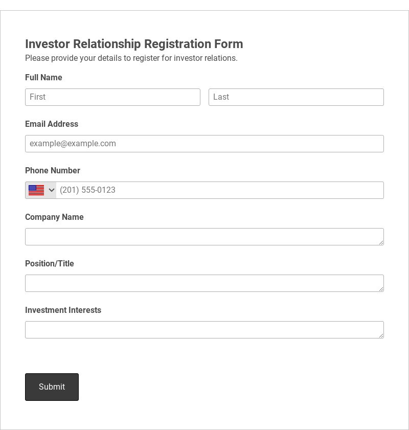 Investor Relationship Registration Form Template form template