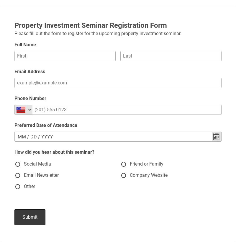 Property Investment Seminar Registration Form Template form template