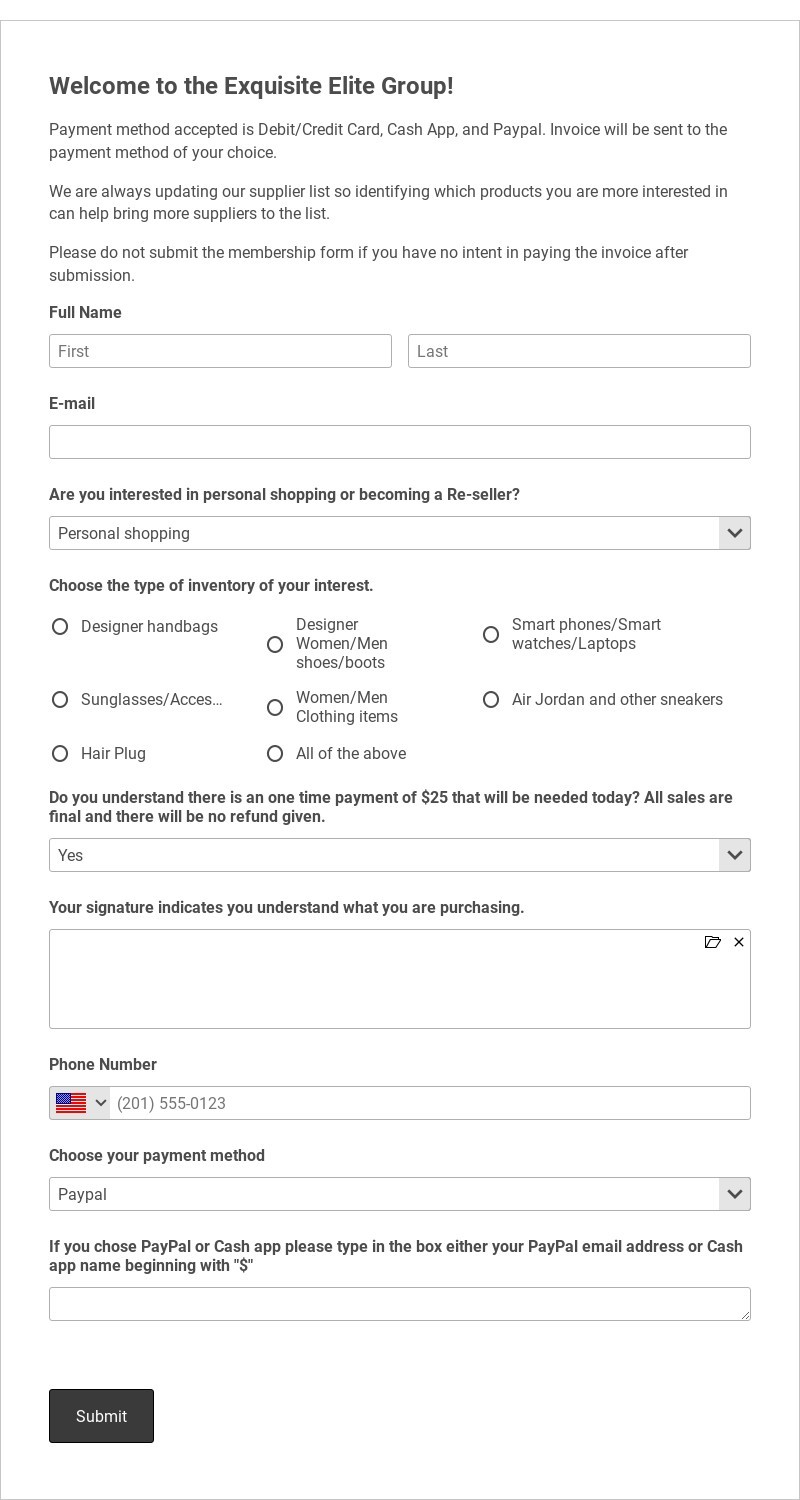 Elite Plug Template form template