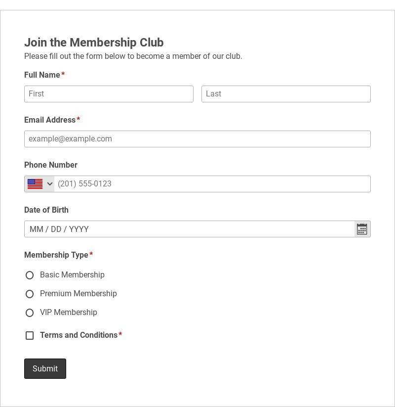 Membership Club Join Form Template form template