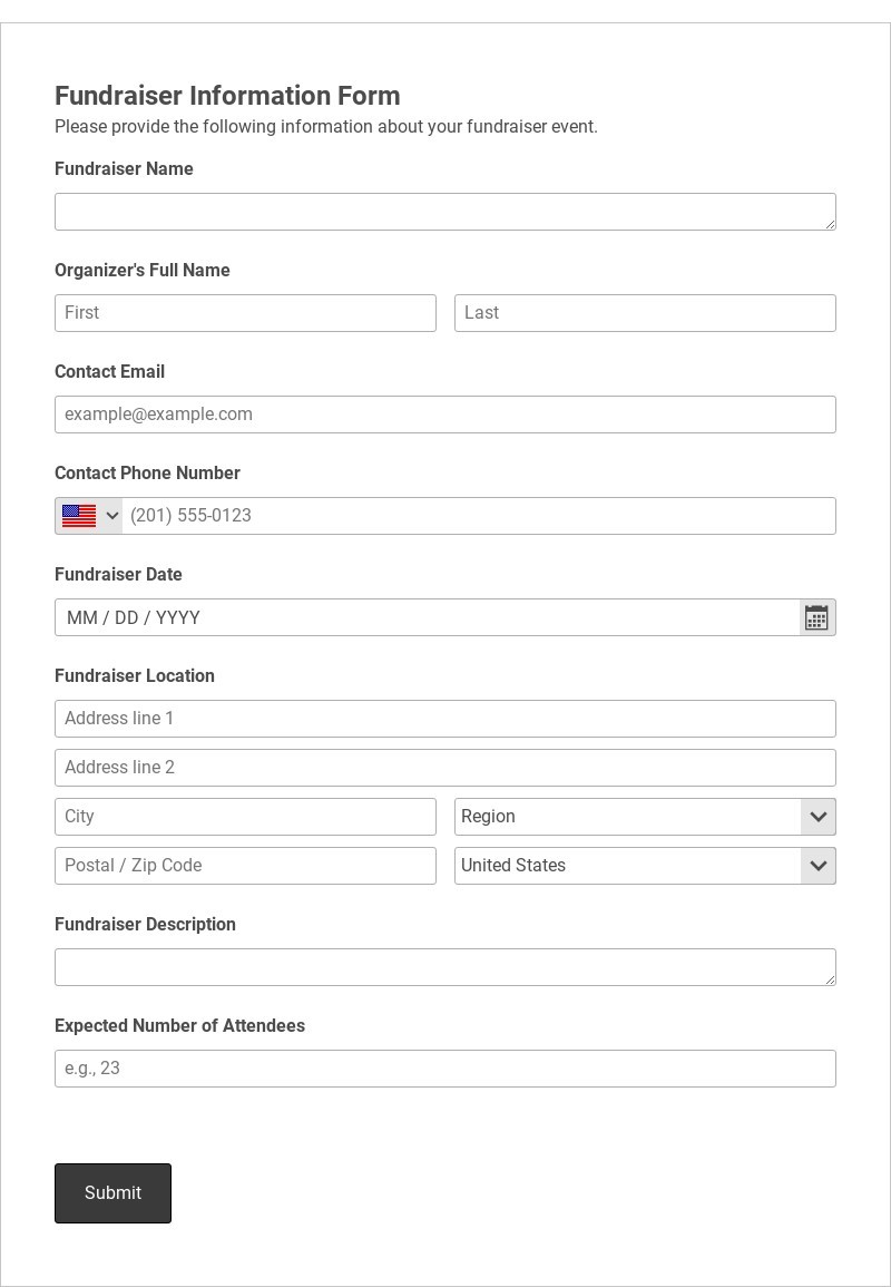 Fundraiser Information Form Template form template